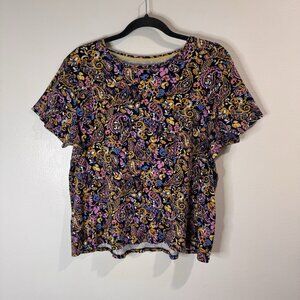Croft & Barrow T-shirt XXL / 2XL Colorful Paisley Floral 100% Cotton Preppy